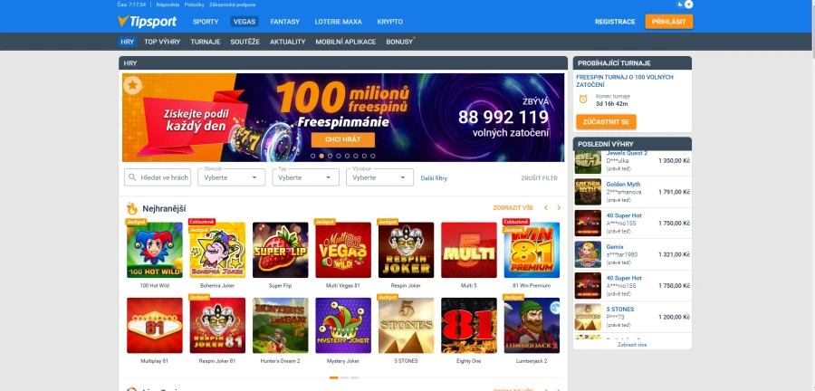 Tipsport Vegas Rozhraní
