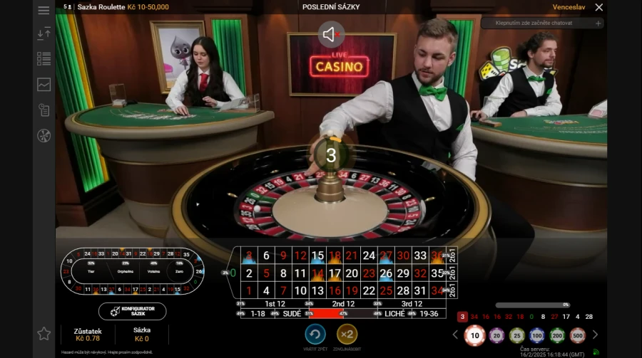 Sazka Hry Live Casino Ruleta