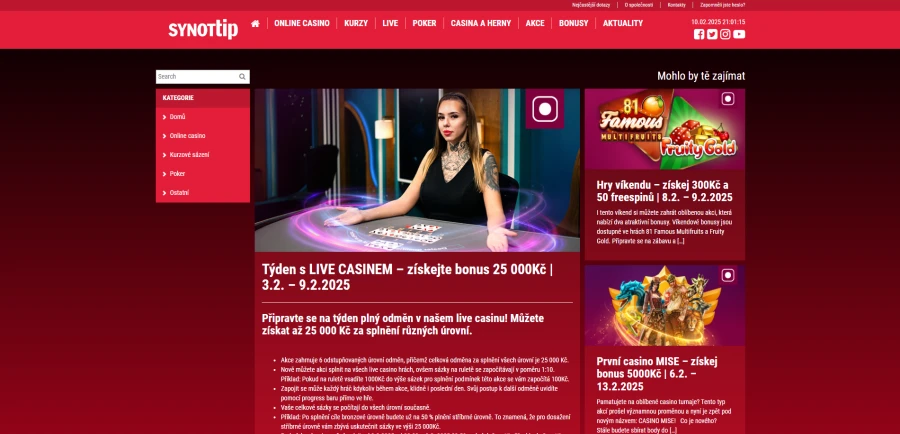 Synot Tip Live CasinoBonus