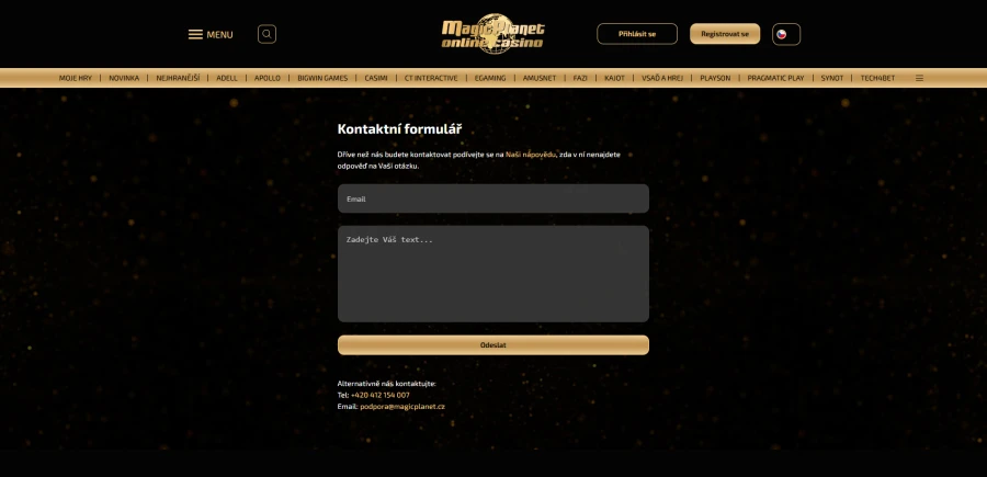 Magic Planet Casino Podpora