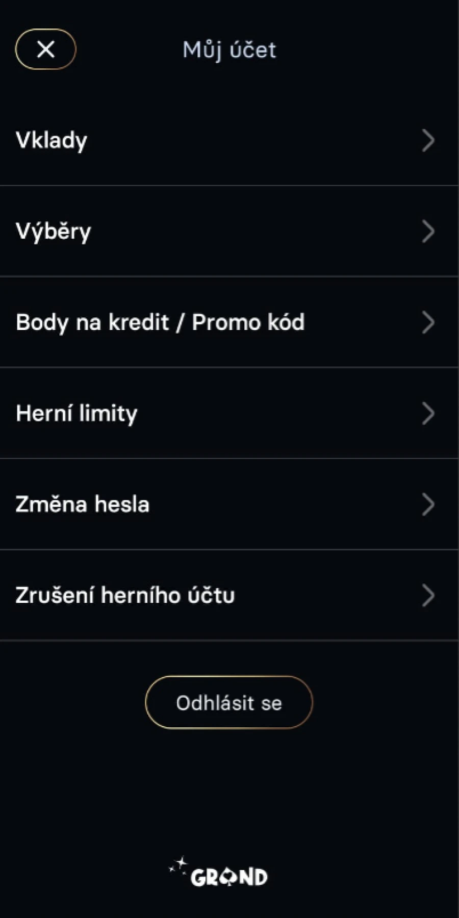 Mobilní Aplikace Grandwin Nastavení účtu