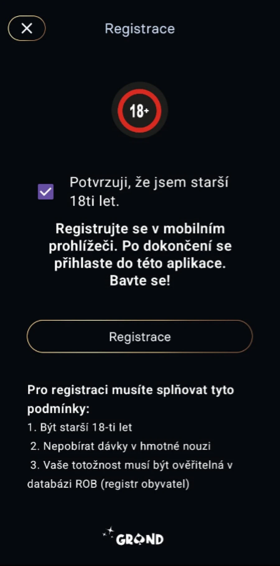 Mobilní Aplikace Grandwin Registrace