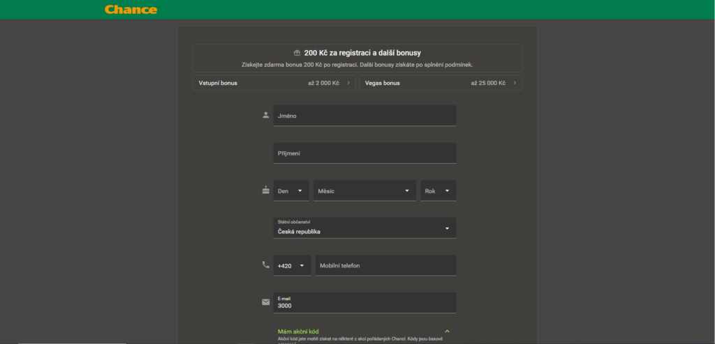 Chance Registrace