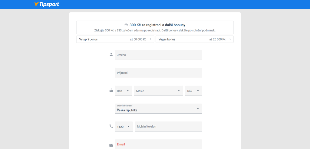 Tipsport Registrace