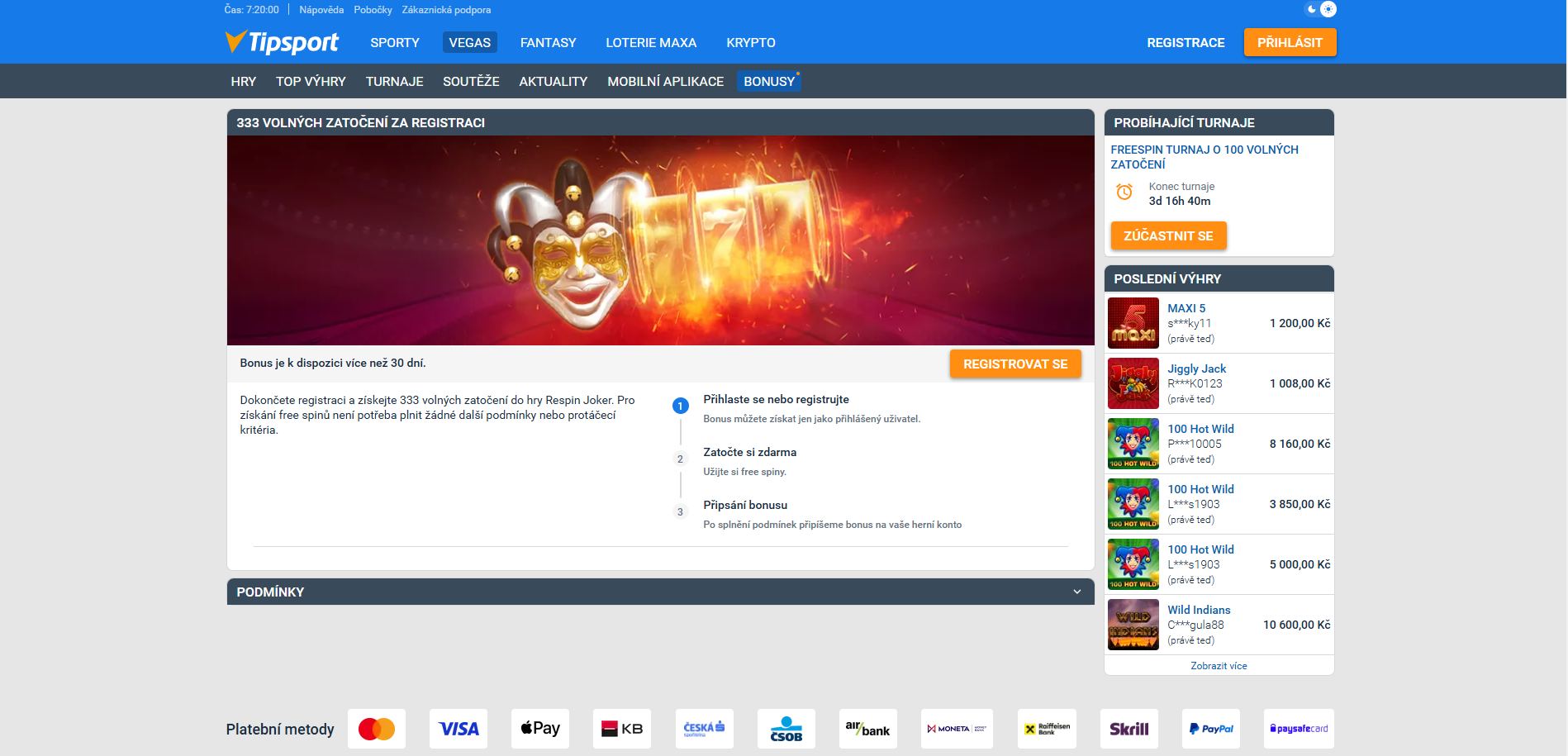 Tipsport Vegas Registrační Bonus