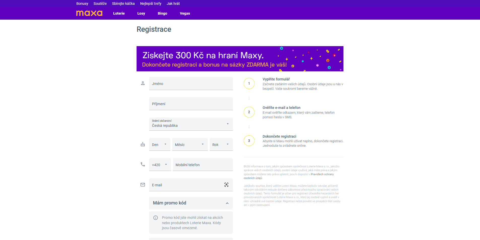 Maxa Registrace