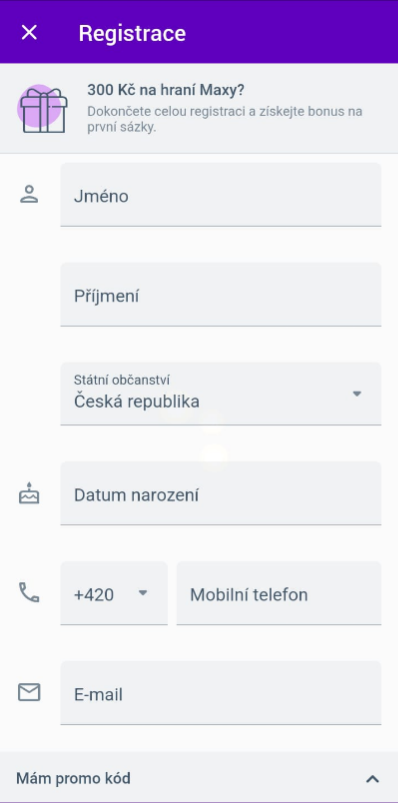 Maxa Aplikace Registrace